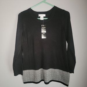 Rebecca Malone Petites Black Scoop Knit Long Sleeve Pullover Sweater PS